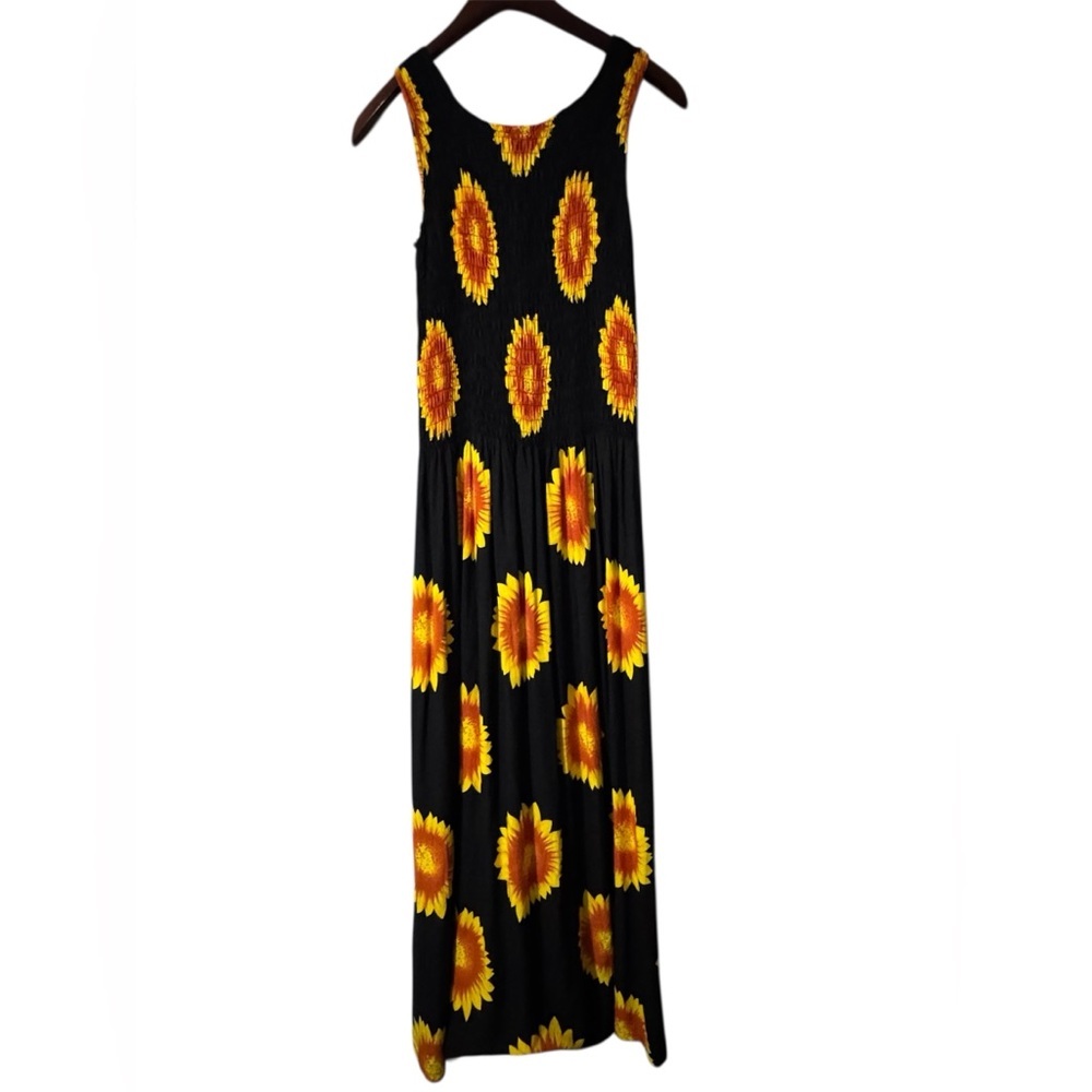 Just from Bali Sunflower Maxi Dress One Size 100% Rayon Boho Floral - Picture 3 of 8